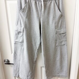 Athleta Wide Leg Grey Cargo Sweatpants with Drawstring